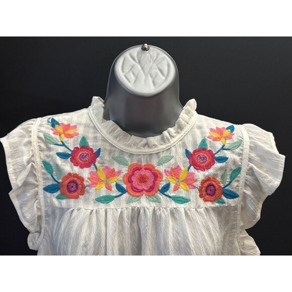 Blu Pepper Floral Embroidery Yoke Ruffed Sleeves Blouse Fiesta Pink Orange Teal - Picture 7 of 8